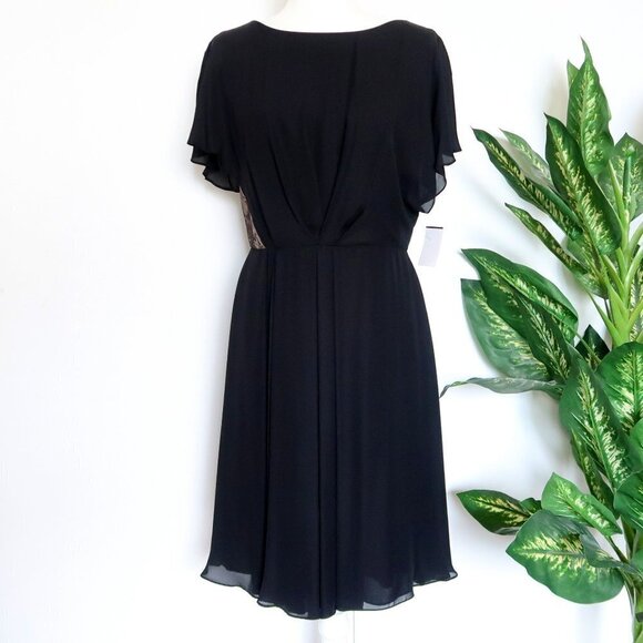 Jason Wu Black Lace Inset Silk Georgette Short Sleeve Mini Dress Size 10 - Picture 4 of 10